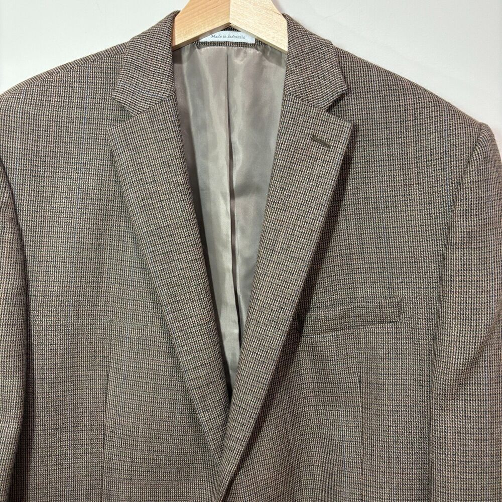 Chaps Ralph Lauren Men's Brown Check 100% Wool Sport Coat Blazer 48L 2-Button - Picture 2 of 14
